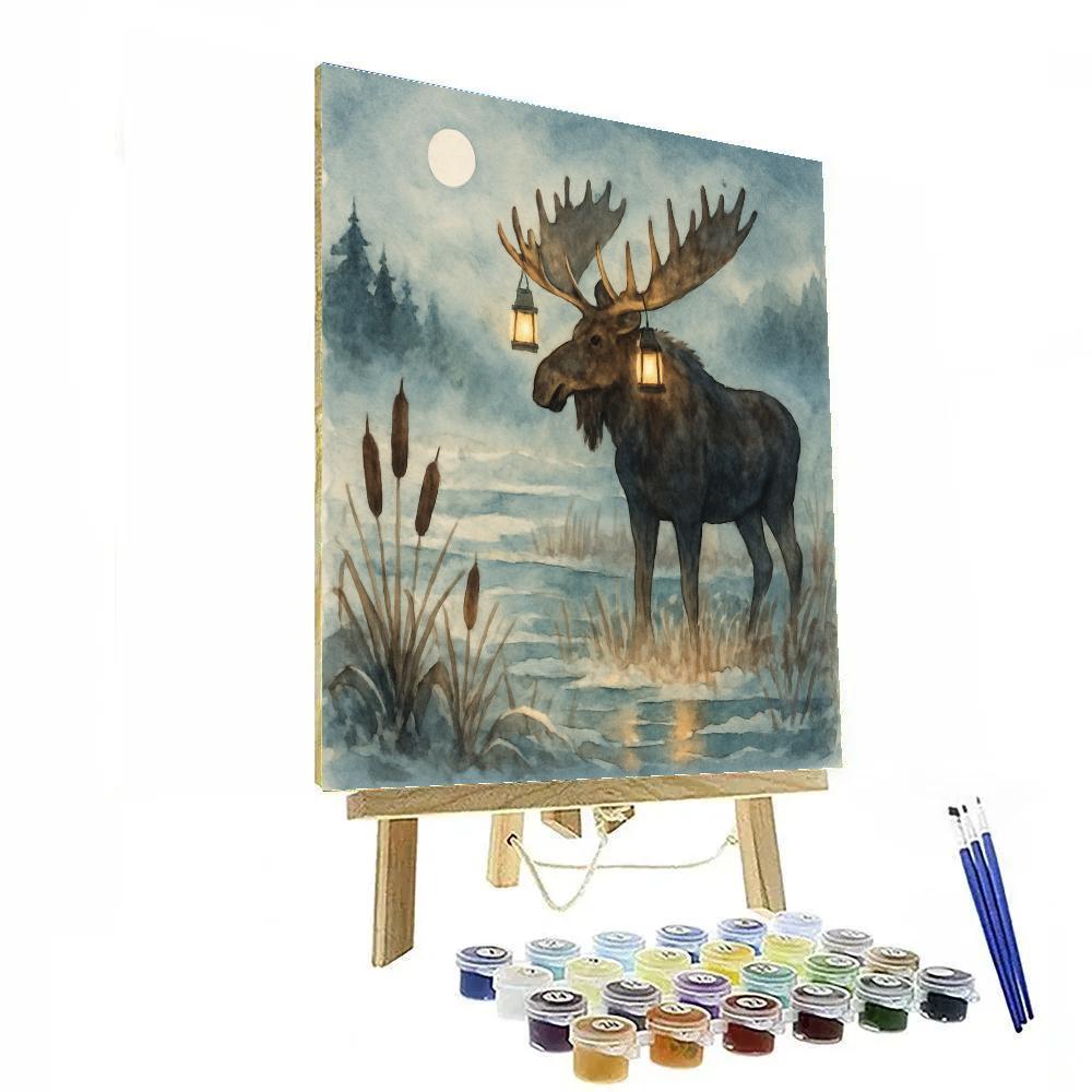 Christmas Lantern Moose At The Frozen Marsh paint by number