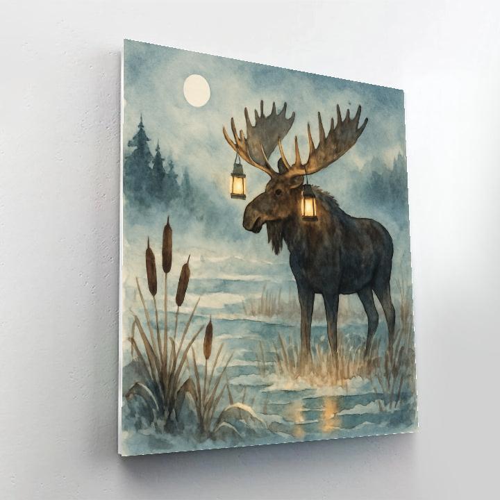Christmas Lantern Moose At The Frozen Marsh paint by number