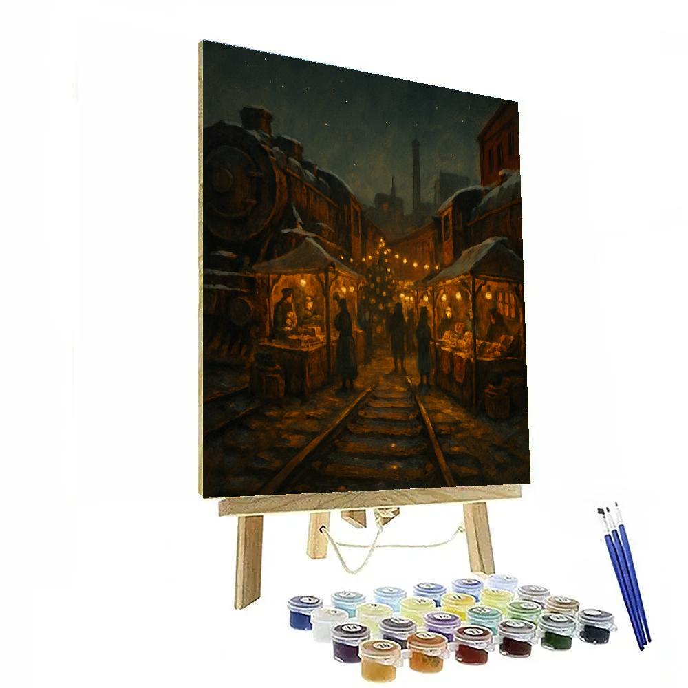 Christmas Midnight Market In The Old Train Yard Painting by numbers kit