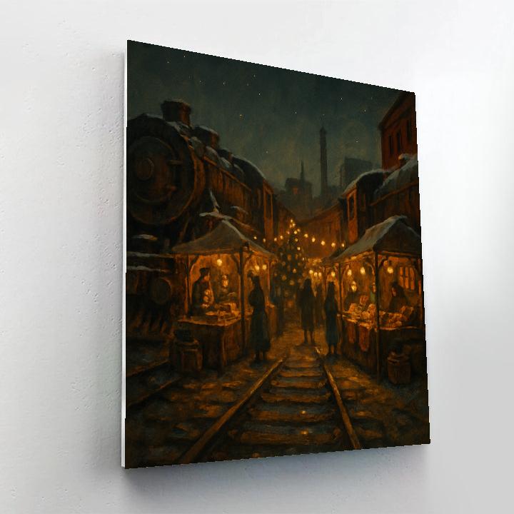 Christmas Midnight Market In The Old Train Yard Painting by numbers kit