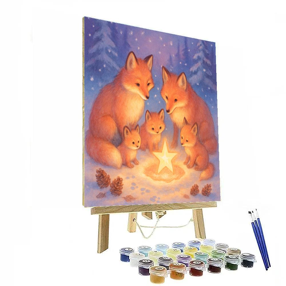 Christmas Fox Family Under The Fallen Star Paint by numbers art