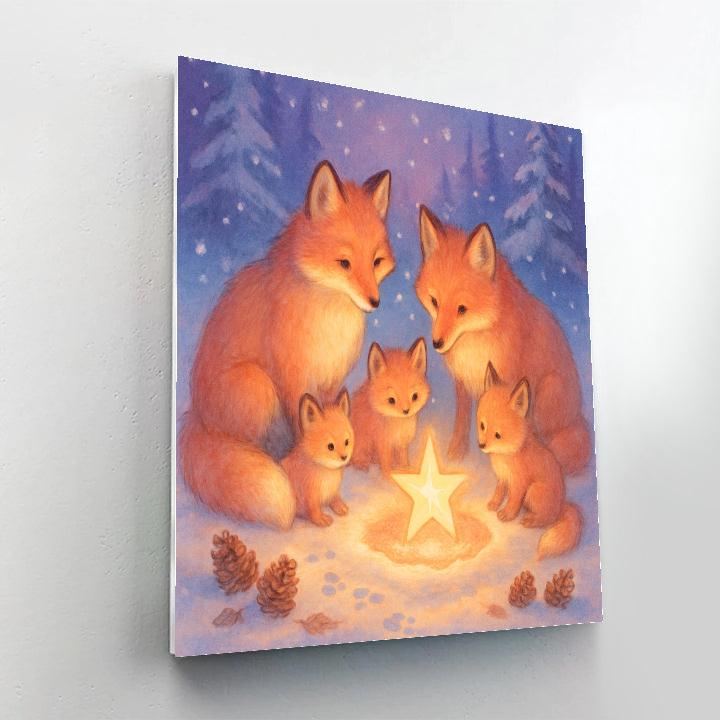 Christmas Fox Family Under The Fallen Star Paint by numbers art