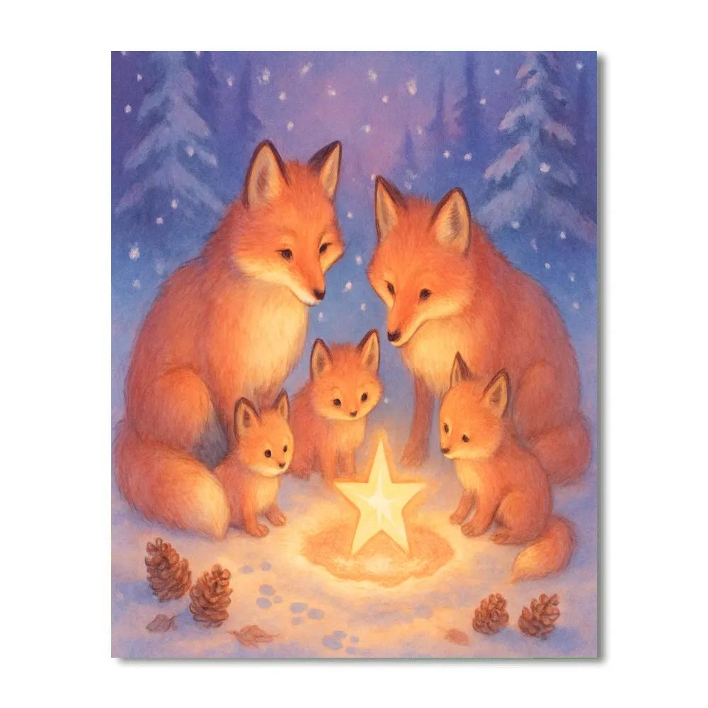 Christmas Fox Family Under The Fallen Star Paint by numbers art