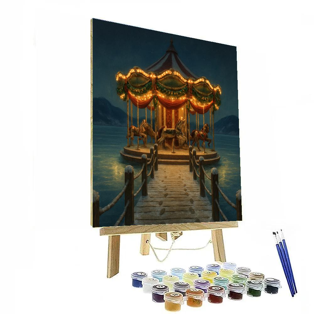 Christmas Winter Carousel On The Frozen Pier Numbered painting kits