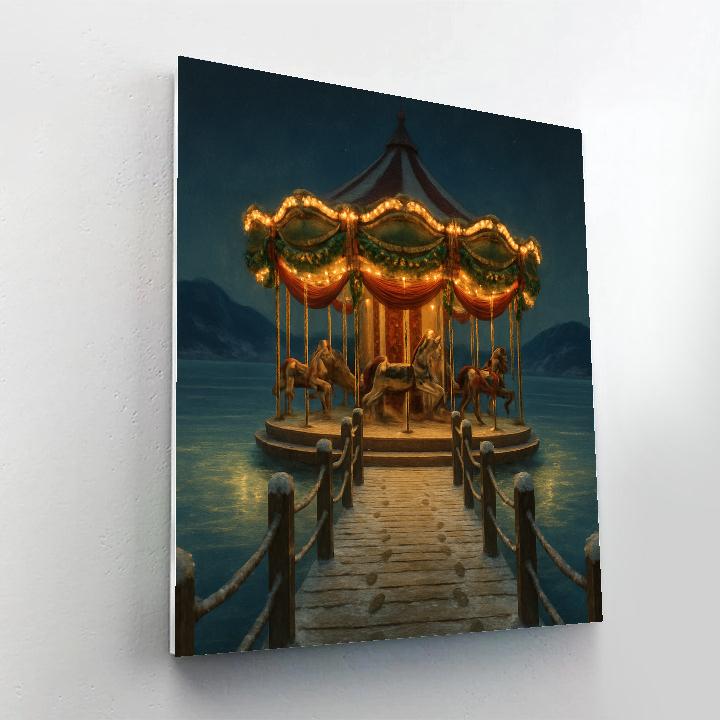 Christmas Winter Carousel On The Frozen Pier Numbered painting kits
