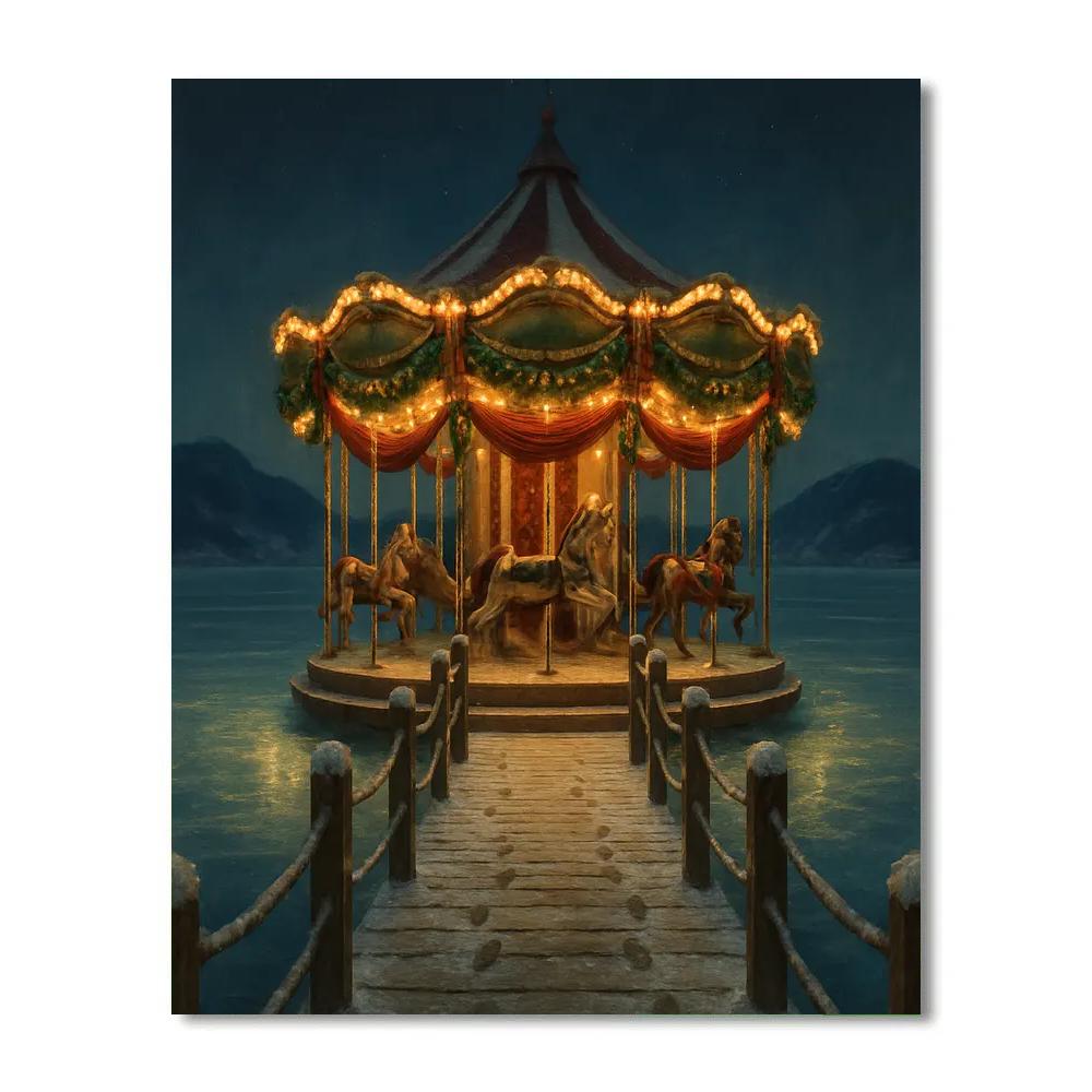 Christmas Winter Carousel On The Frozen Pier Numbered painting kits