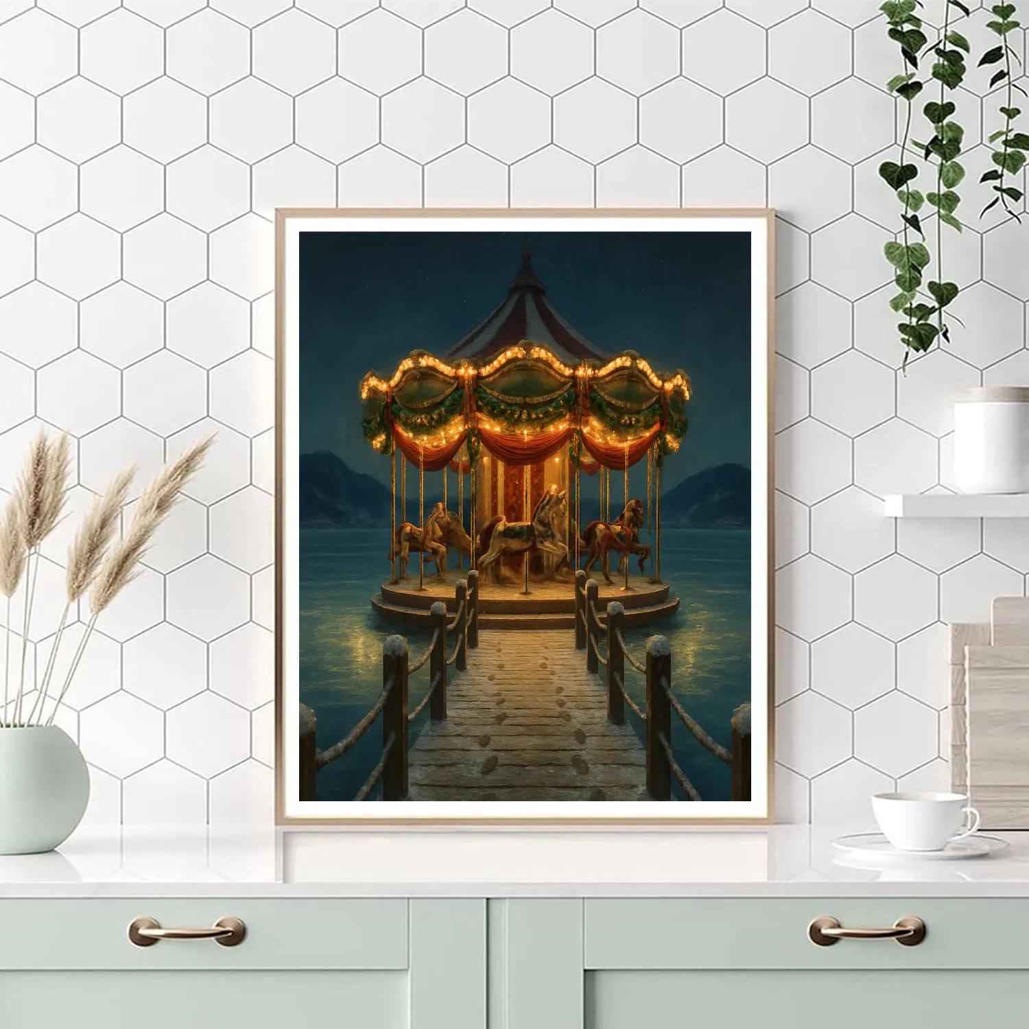 Christmas Winter Carousel On The Frozen Pier Numbered painting kits
