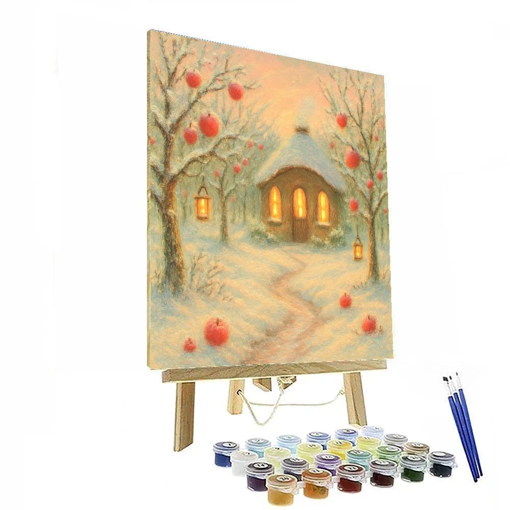 Christmas Candle Cabin In The Snowy Orchard DIY paint by numbers