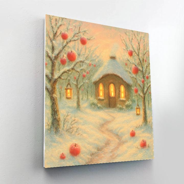 Christmas Candle Cabin In The Snowy Orchard DIY paint by numbers