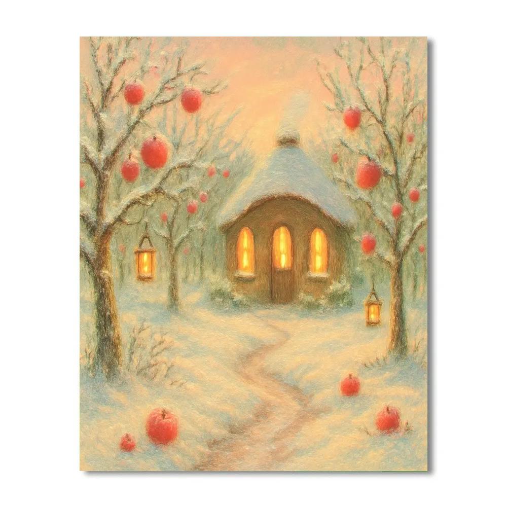 Christmas Candle Cabin In The Snowy Orchard DIY paint by numbers