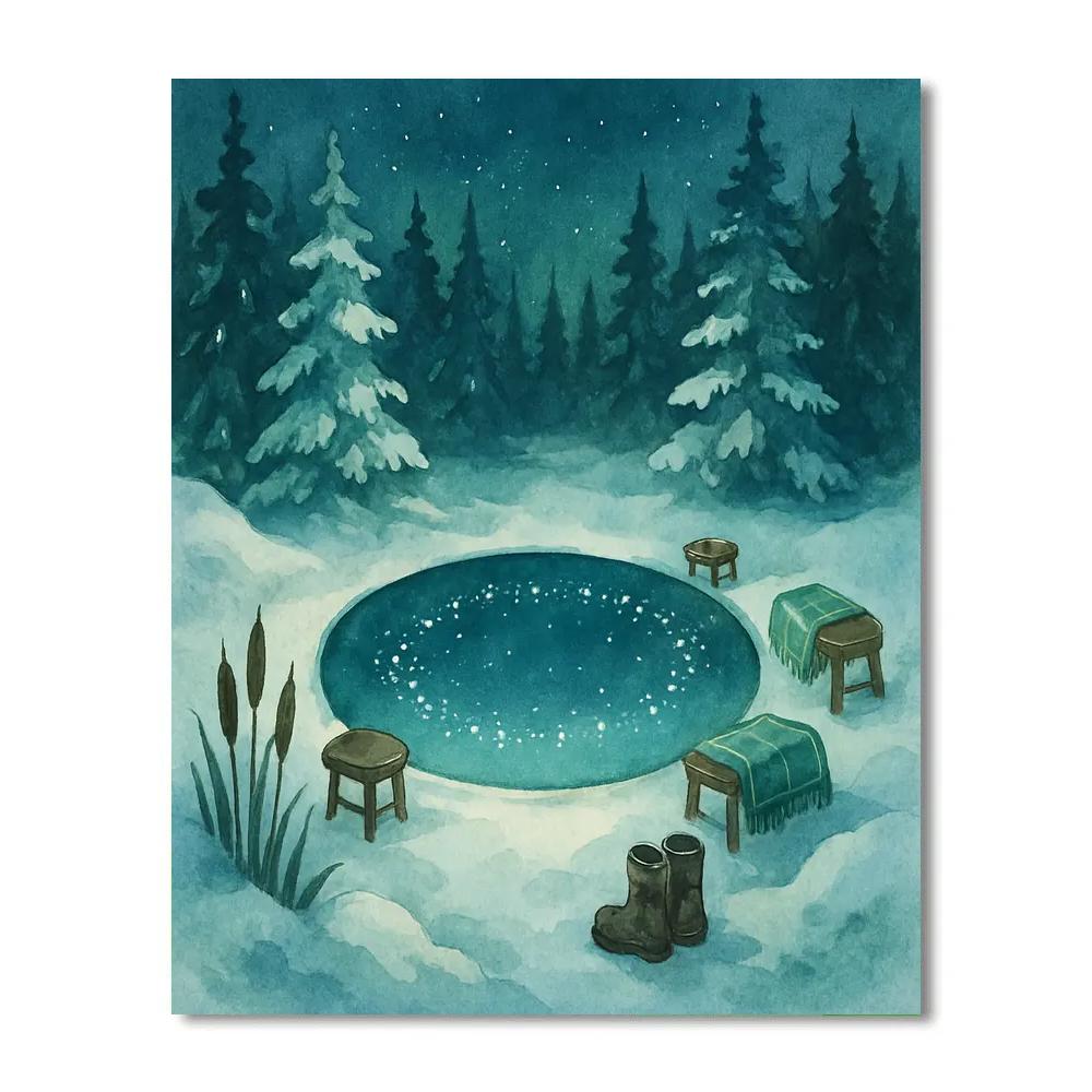 Christmas Winter Stargazing Pond Painting by numbers kit