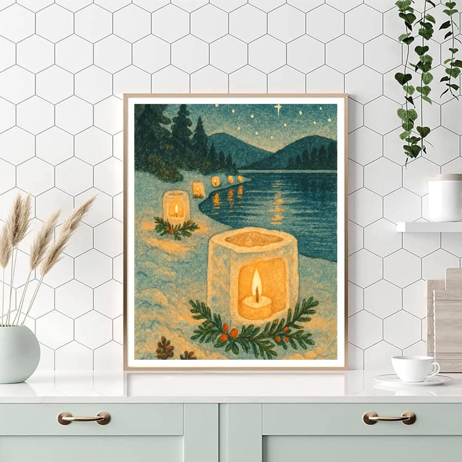 Christmas Ice Lantern Garden Beside The Lake paint by number