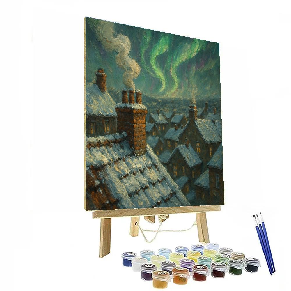 Christmas Chimney Tops Under The Northern Glow paint by number