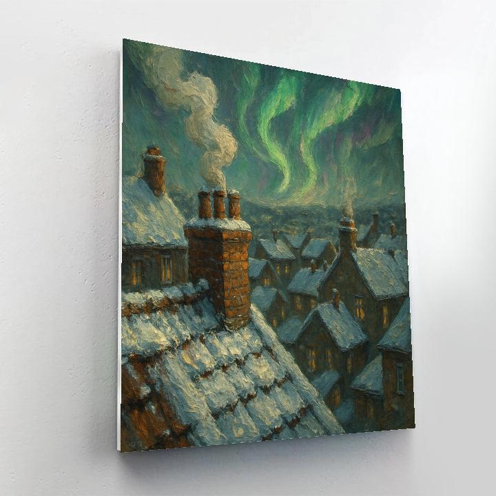 Christmas Chimney Tops Under The Northern Glow paint by number