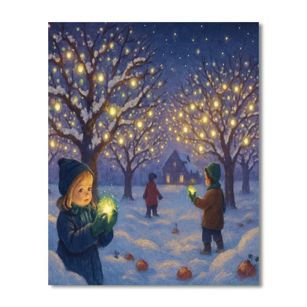 Christmas Night At The Frozen Firefly Orchard paint by numbers