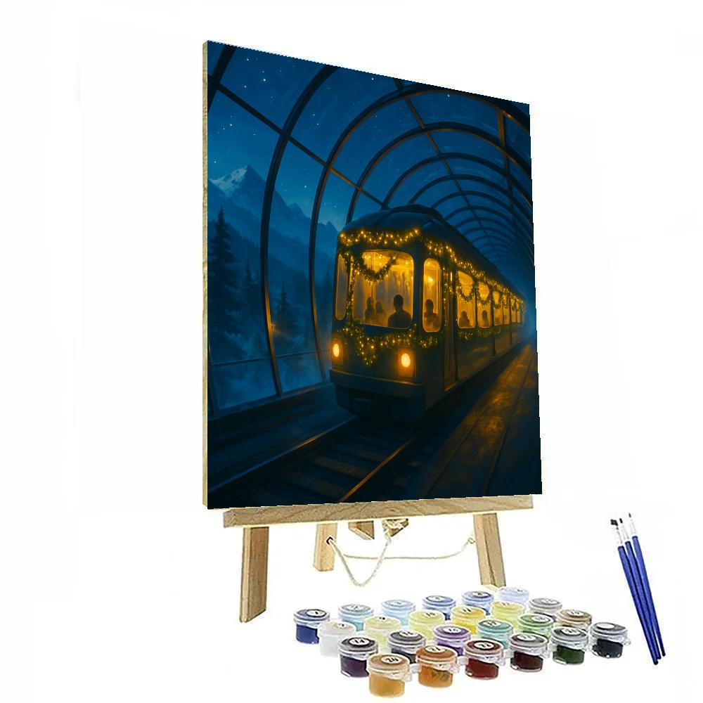 Christmas Winter Train Through The Glass Tunnel paint by numbers