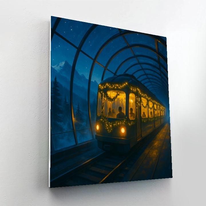 Christmas Winter Train Through The Glass Tunnel paint by numbers