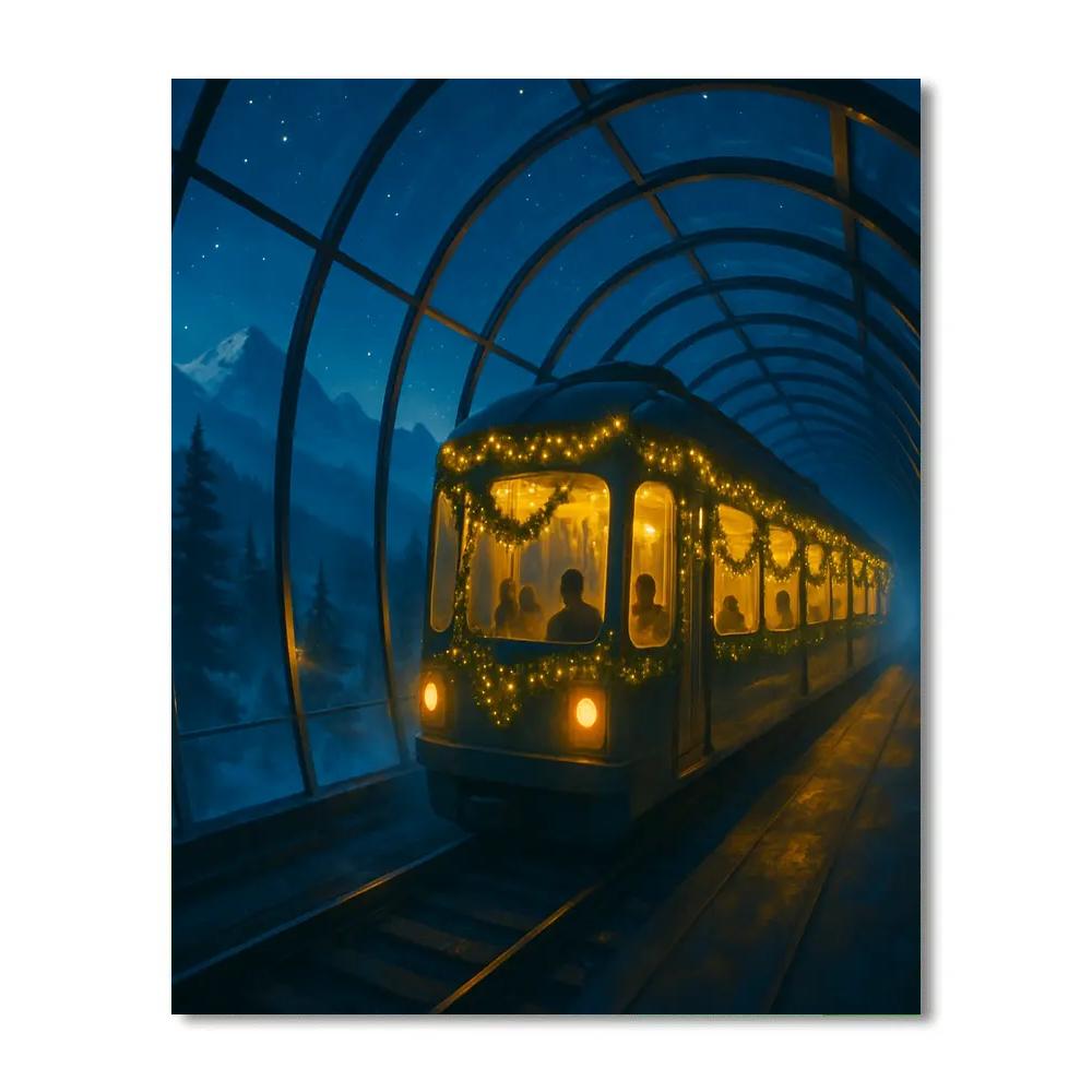 Christmas Winter Train Through The Glass Tunnel paint by numbers
