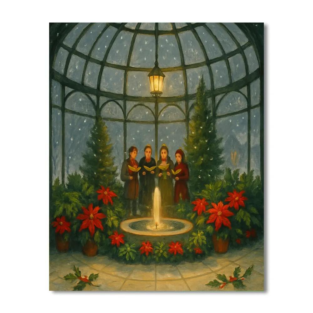 Christmas Winter Choir In The Glass Conservatory paint by number
