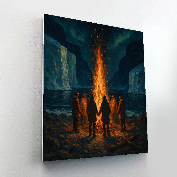Christmas Bonfire At The Frozen Fjord Number painting