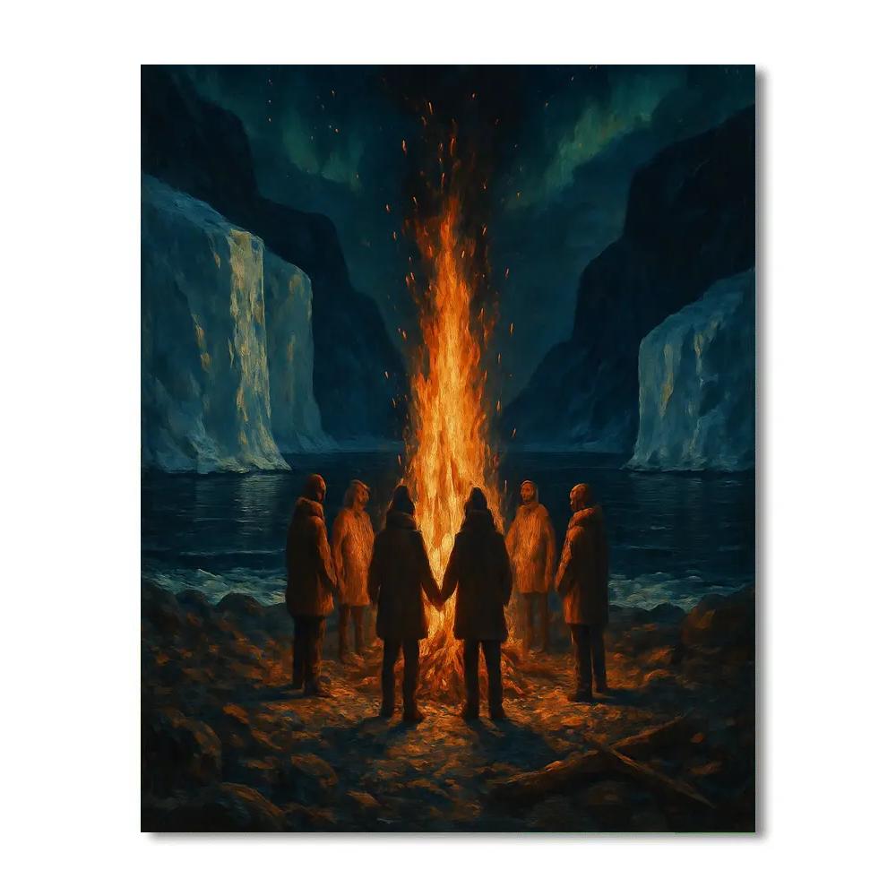 Christmas Bonfire At The Frozen Fjord Number painting