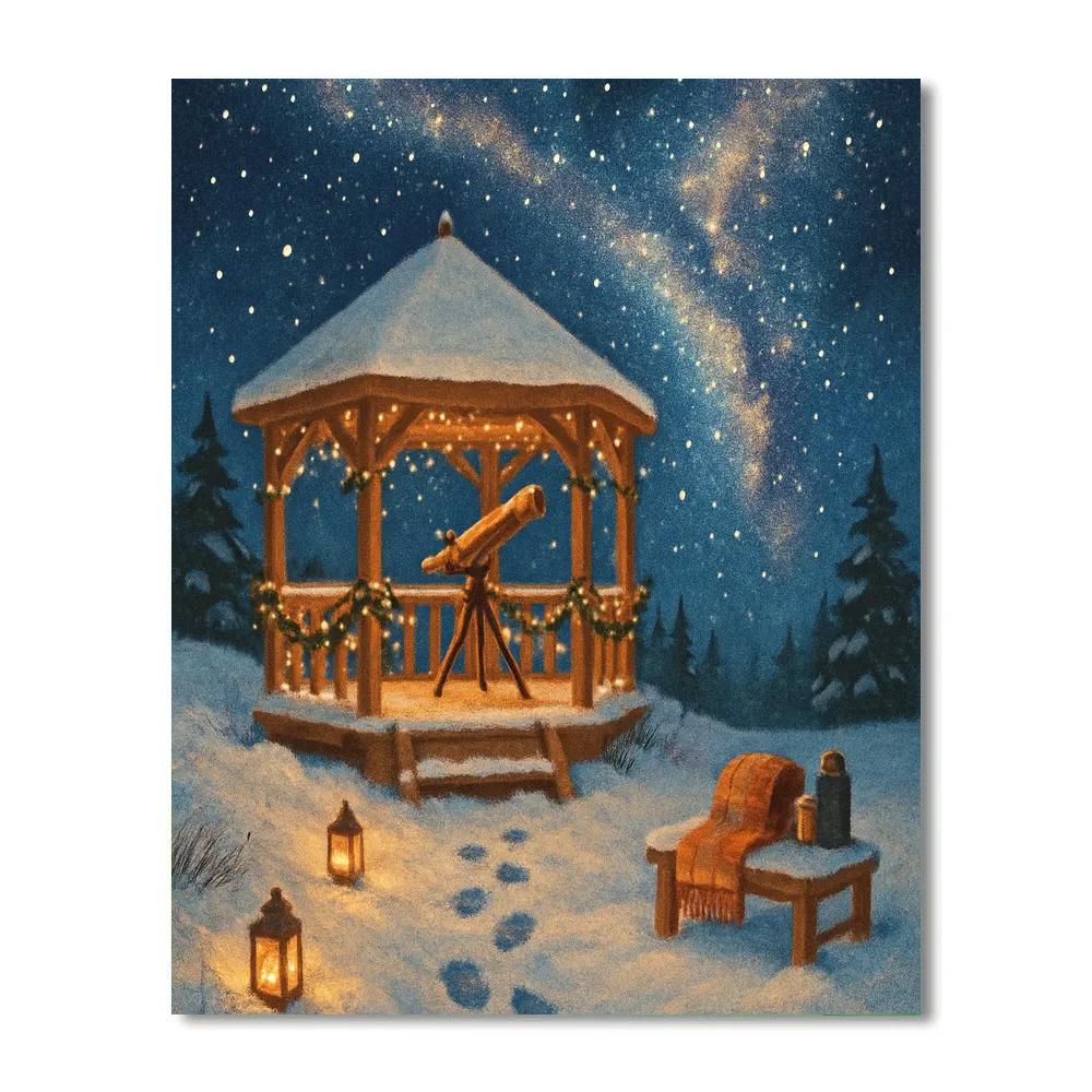 Christmas Winter Stargazing Gazebo On The Hill DIY paint by numbers