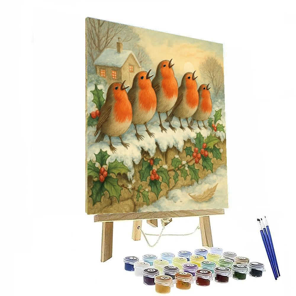 Christmas Winter Choir Of Robins paint by numbers