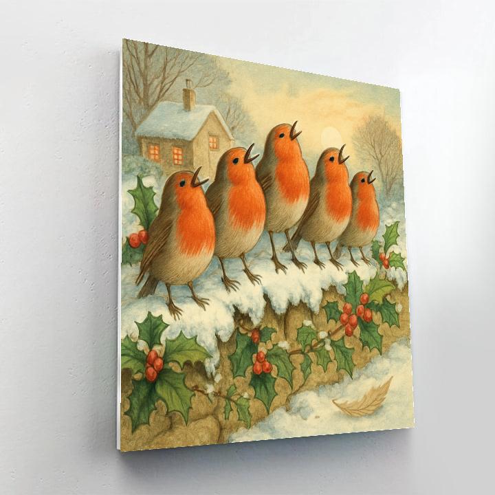 Christmas Winter Choir Of Robins paint by numbers