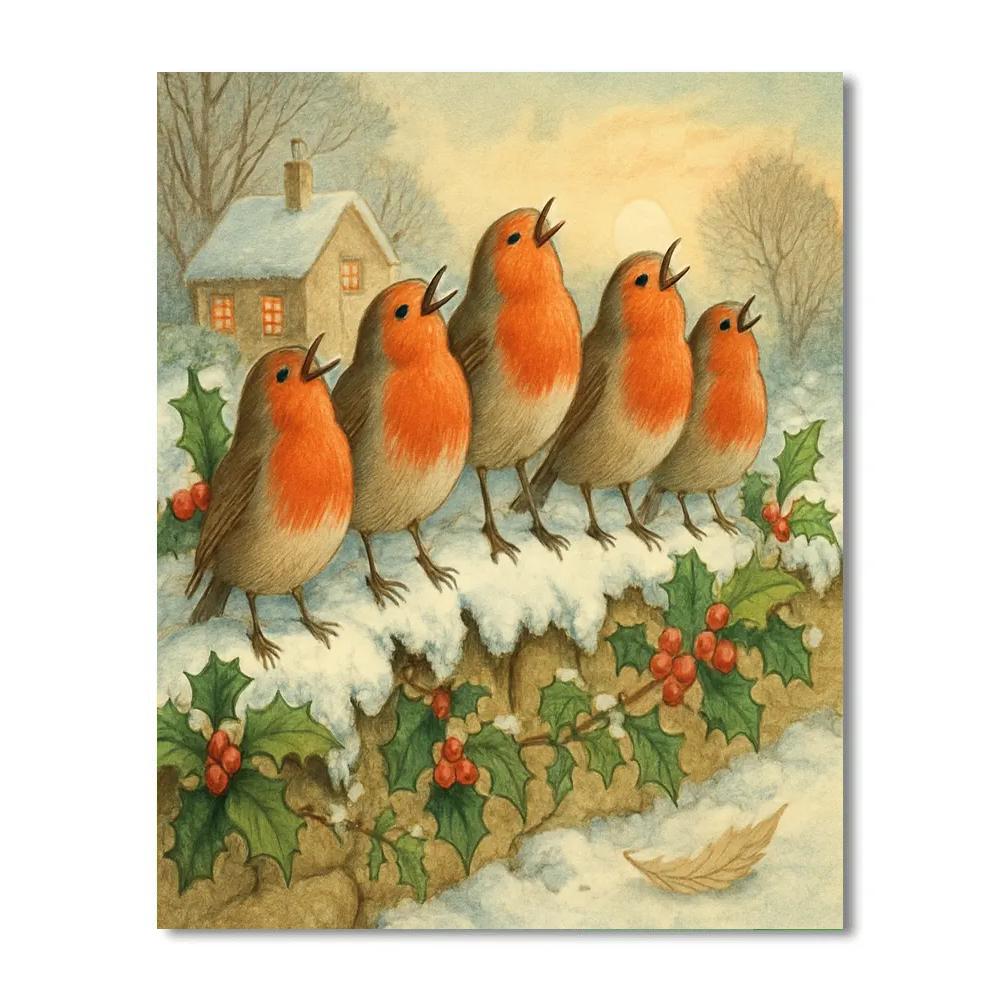 Christmas Winter Choir Of Robins paint by numbers