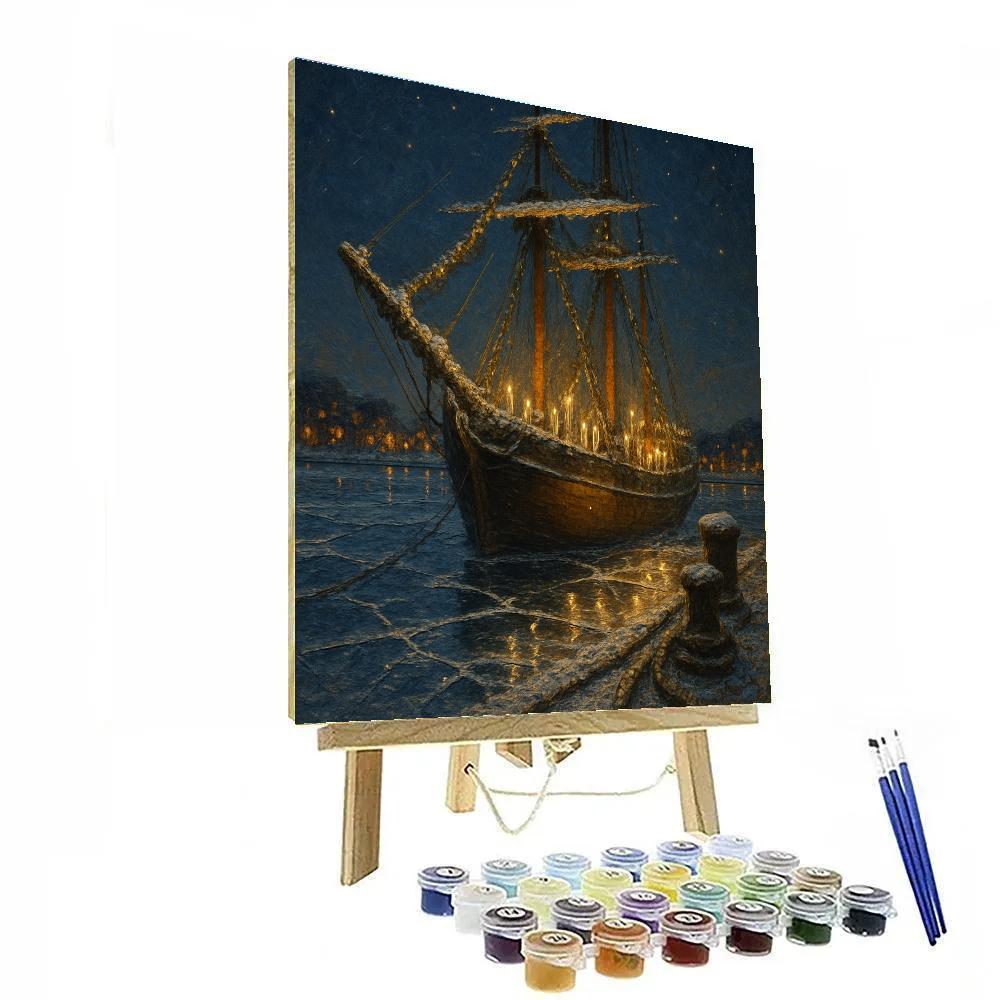 Christmas Candle Ship In The Frozen Harbor Number painting