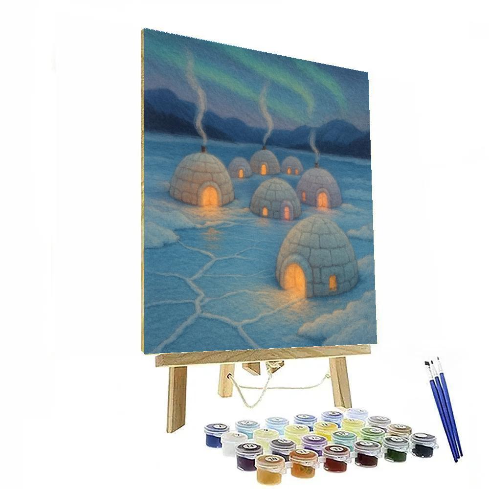 Christmas Glowing Igloo Village On The Lake DIY paint by numbers