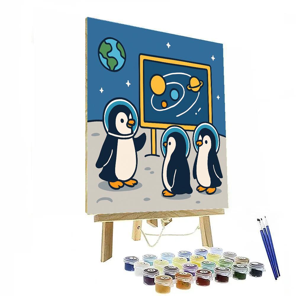 Space School For Curious Penguins Number painting