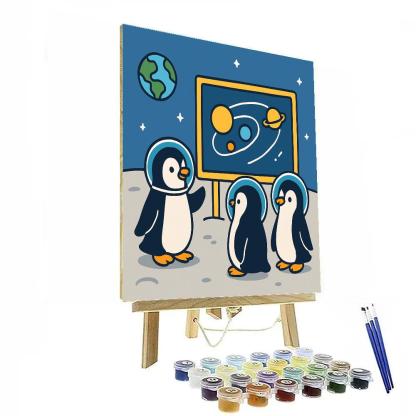 Space School For Curious Penguins Number painting