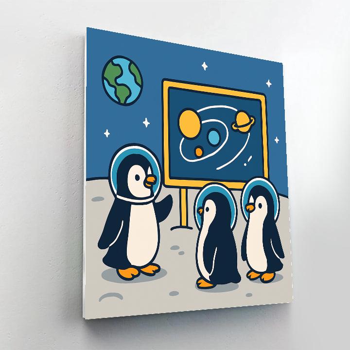 Space School For Curious Penguins Number painting