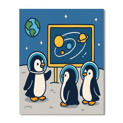 Space School For Curious Penguins Number painting