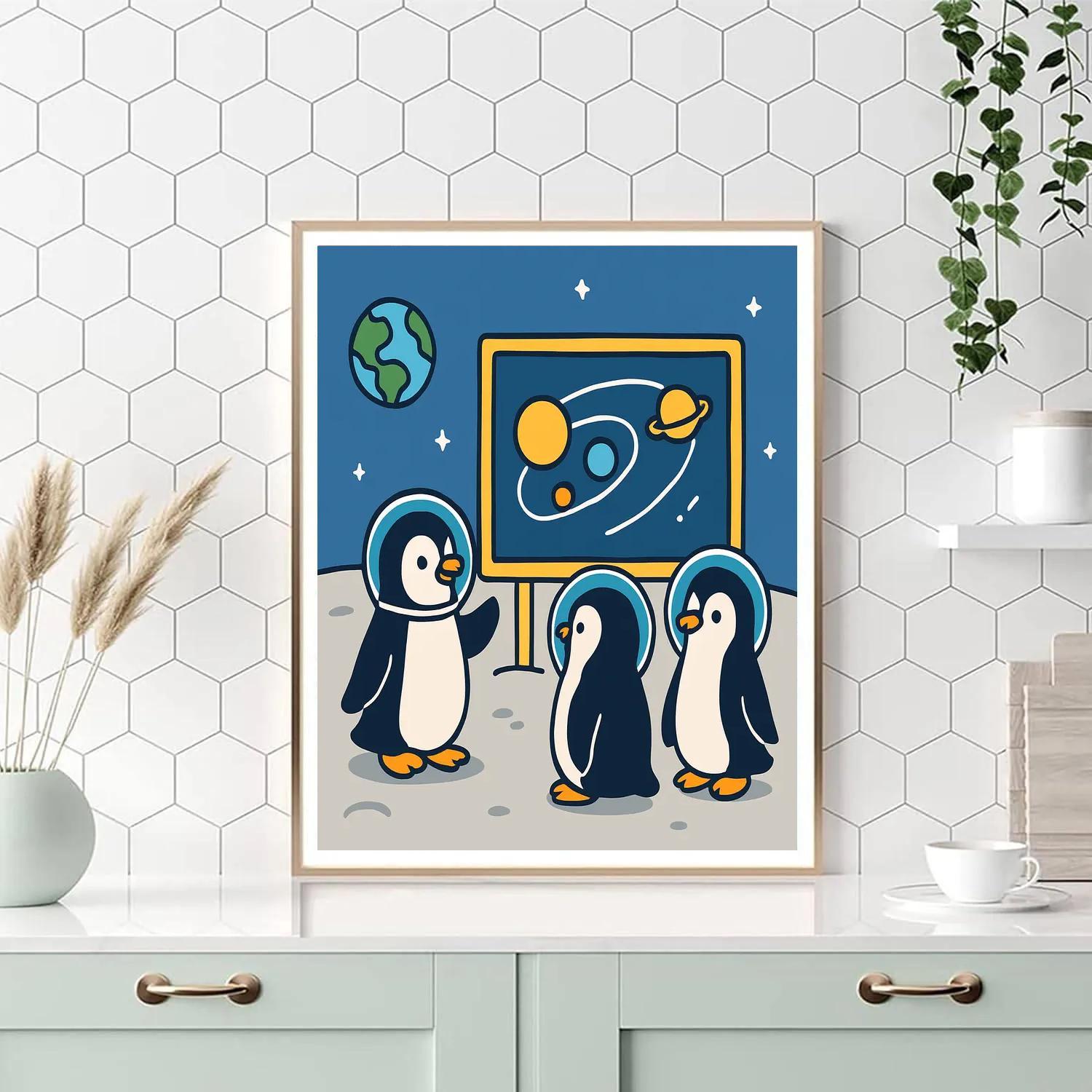 Space School For Curious Penguins Number painting