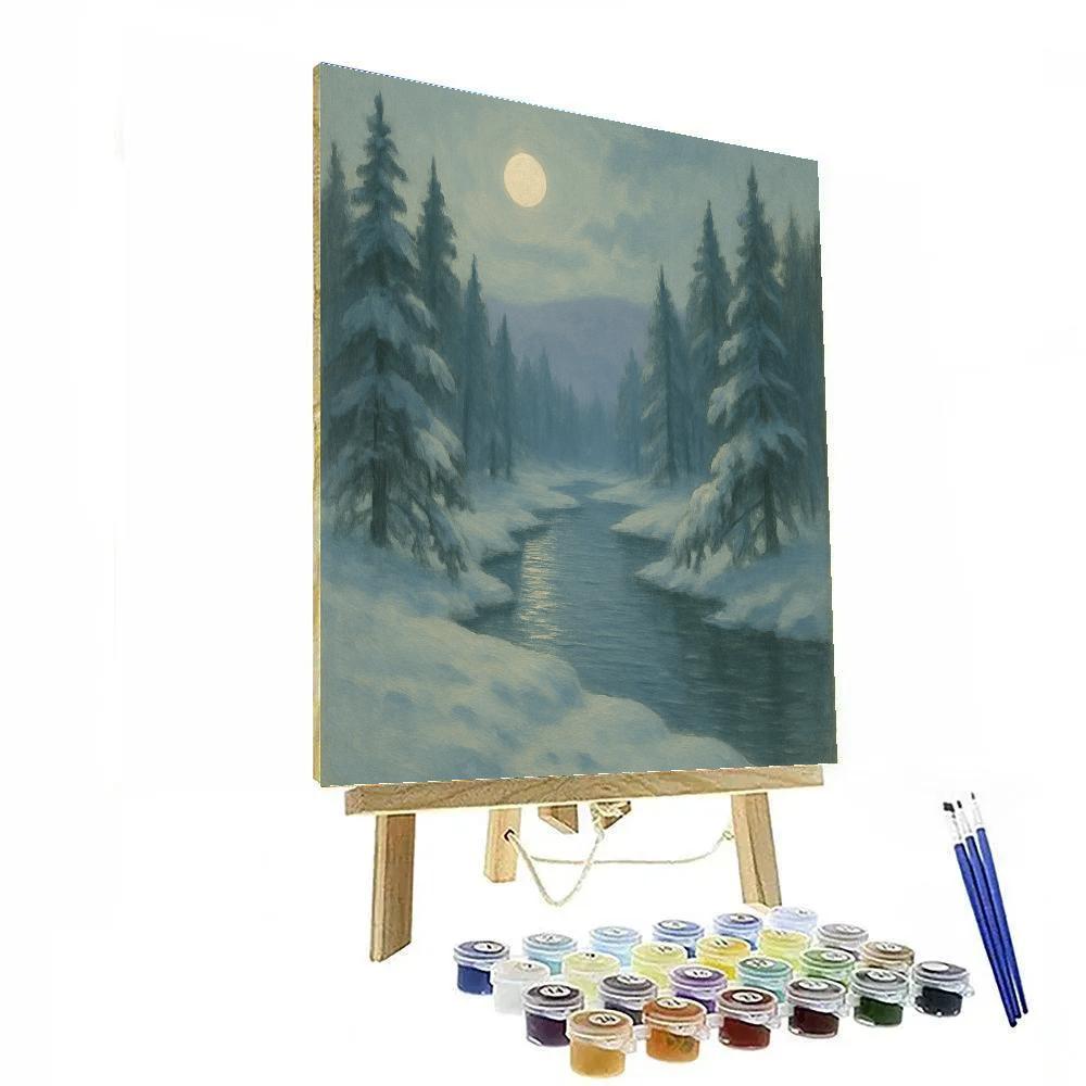 Moonlit River Through Silent Pines Paint by numbers art