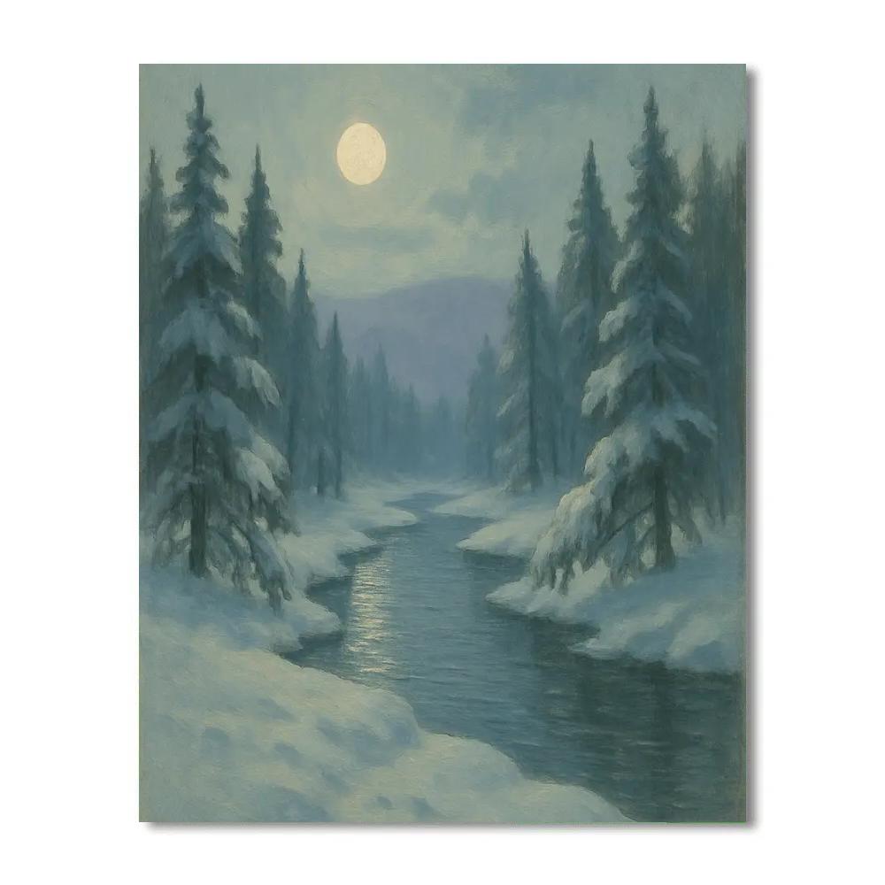 Moonlit River Through Silent Pines Paint by numbers art