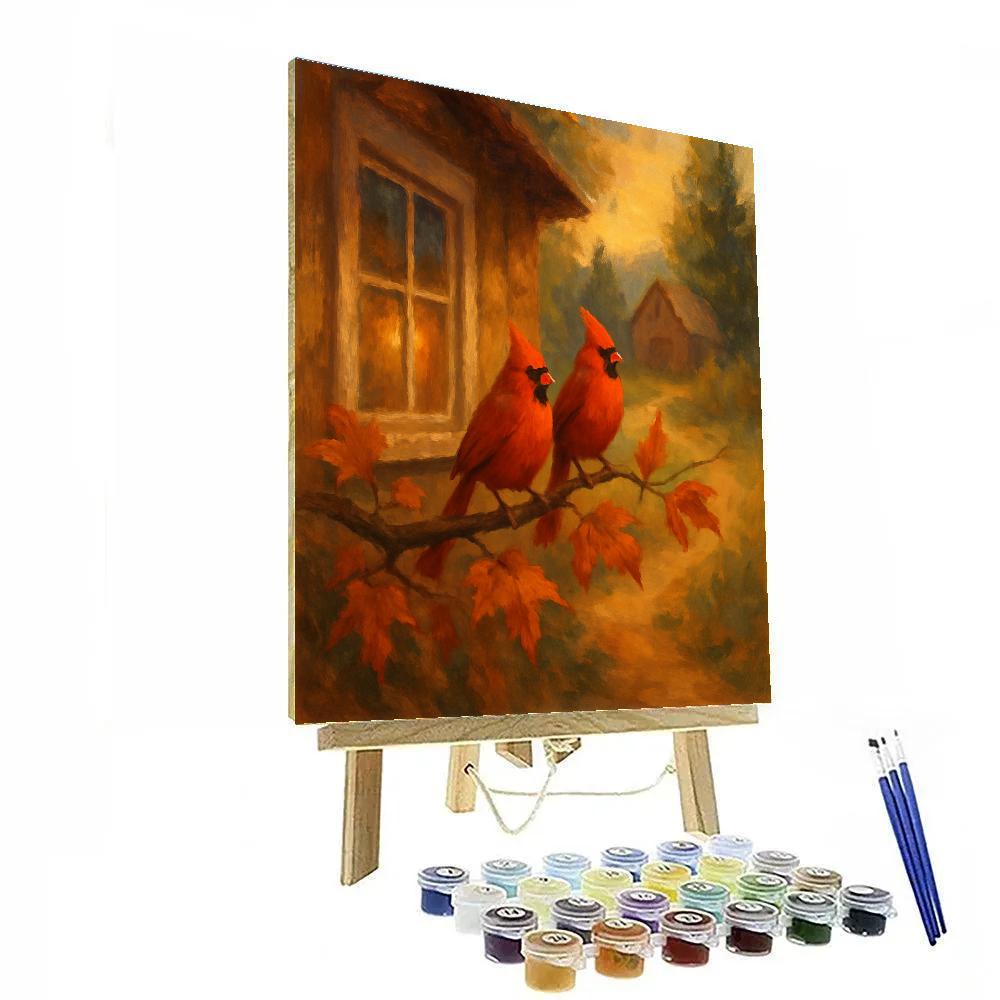 Cardinals At The Hearthside Maple Paint by numbers kits