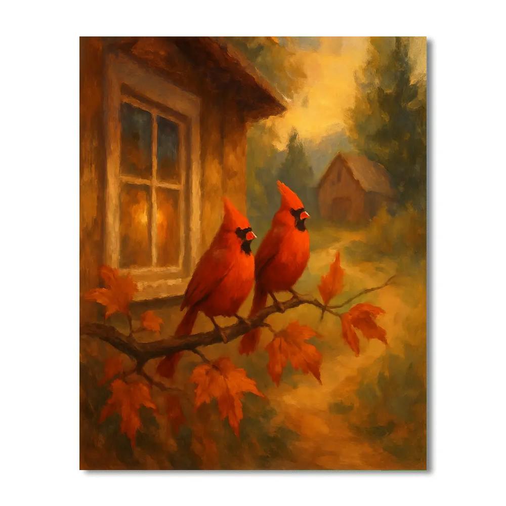 Cardinals At The Hearthside Maple Paint by numbers kits