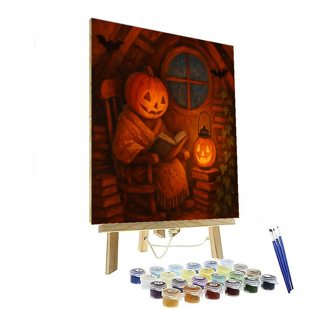 Pumpkin Lantern Reader In The Autumn Nook paint by numbers
