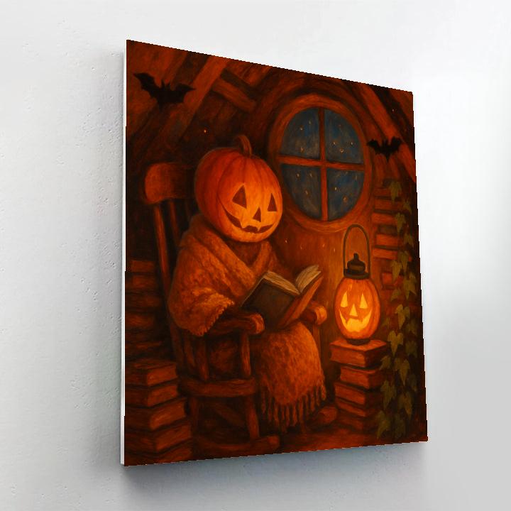 Pumpkin Lantern Reader In The Autumn Nook paint by numbers