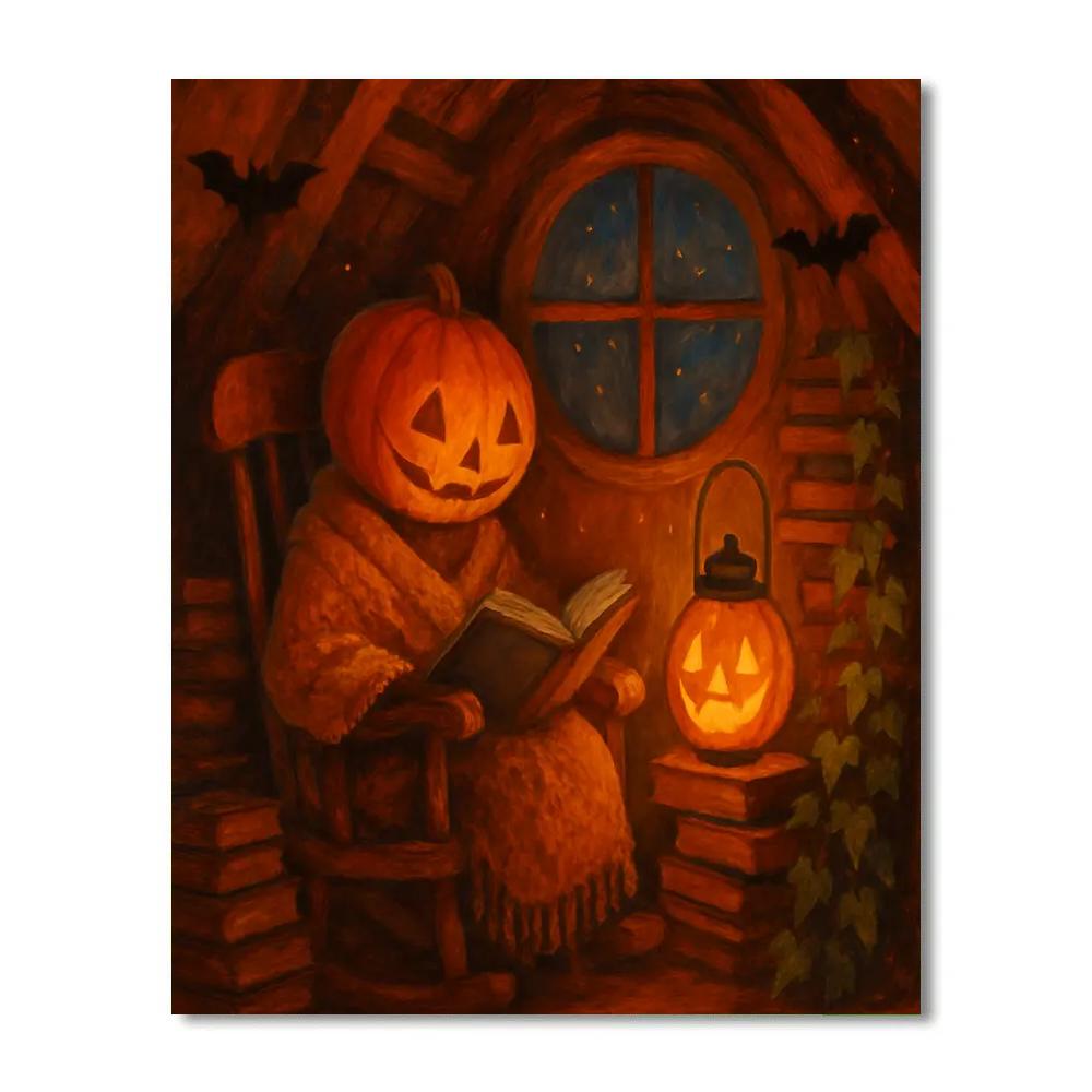 Pumpkin Lantern Reader In The Autumn Nook paint by numbers