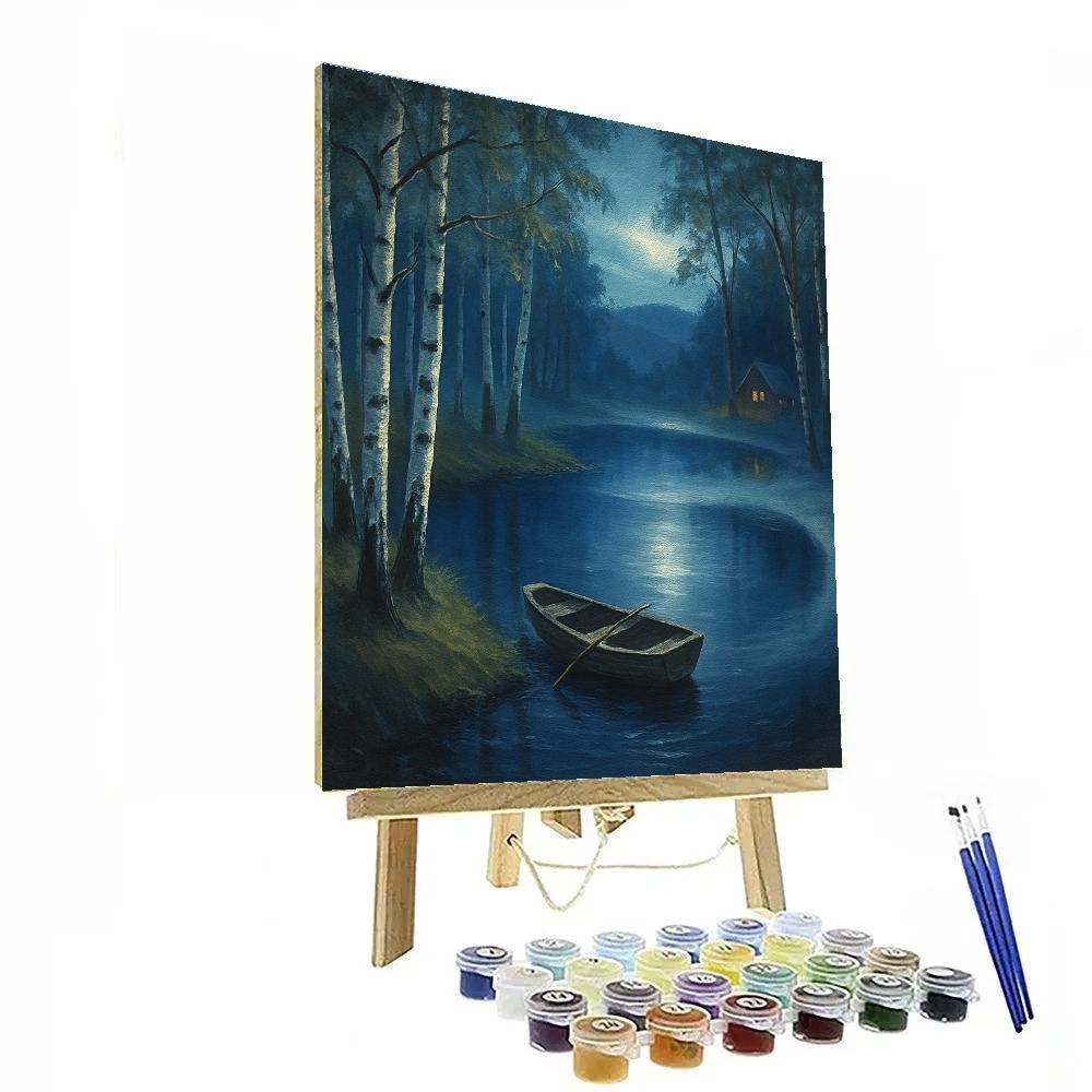 Moonlit Birch Cove Reflection paint by color