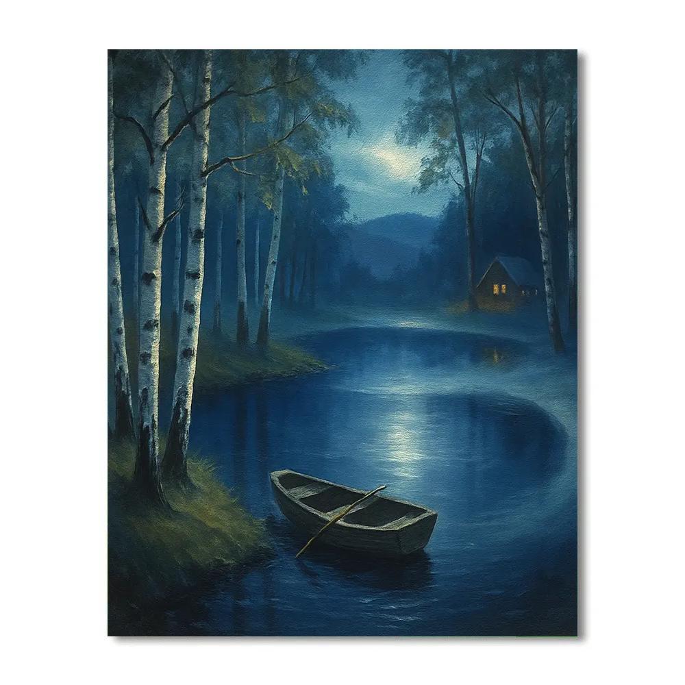 Moonlit Birch Cove Reflection paint by color