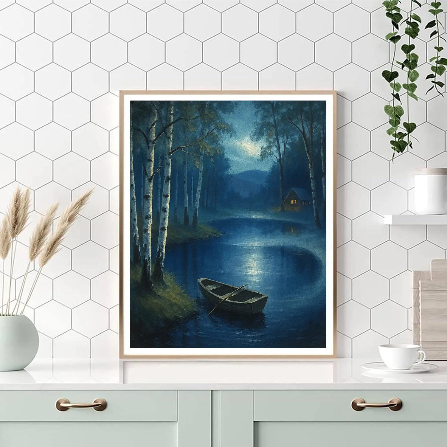 Moonlit Birch Cove Reflection paint by color
