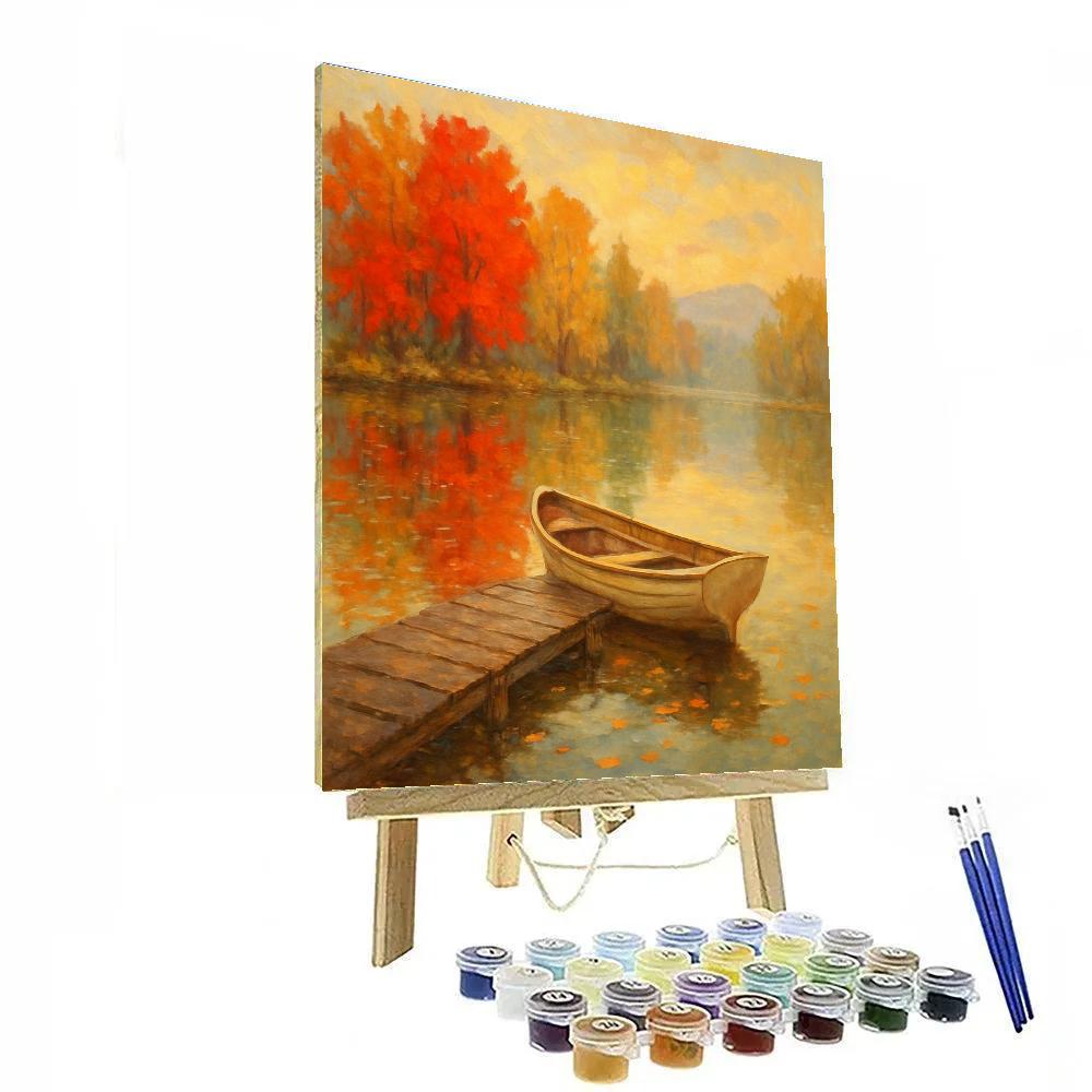 Golden Rowboat At Autumn Echo Lake Number painting
