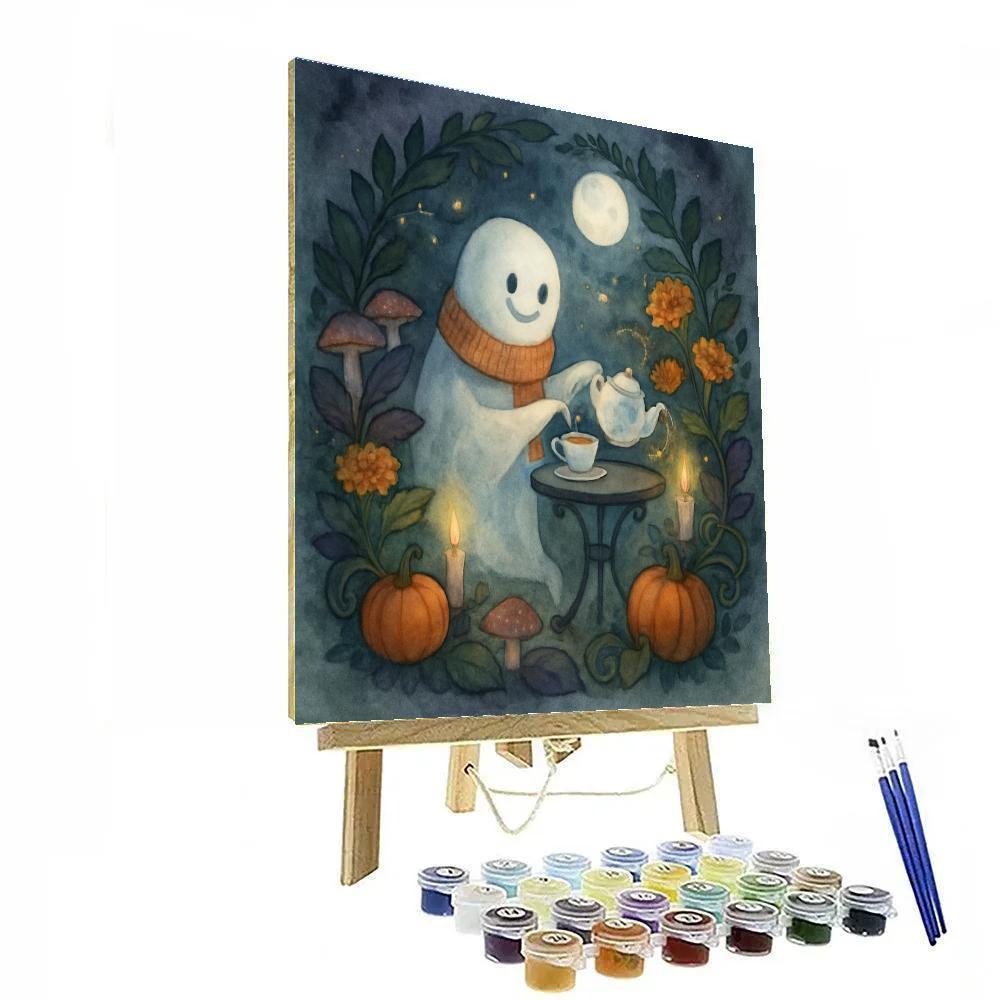 Ghostly Teatime In The Moonlit Garden Paint by numbers art