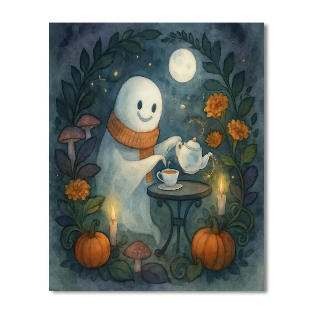 Ghostly Teatime In The Moonlit Garden Paint by numbers art