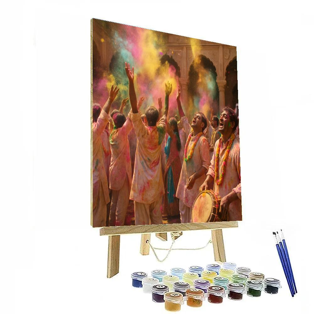 Holi Revelry In Vrindavan Temple Courtyard paint by numbers